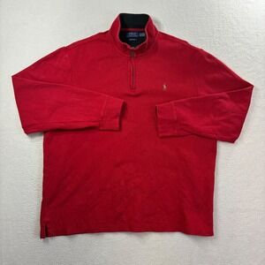 Polo Ralph Lauren Estate Rib Quarter Zip Sweater Mens XL Red Flesh Pony Pullover